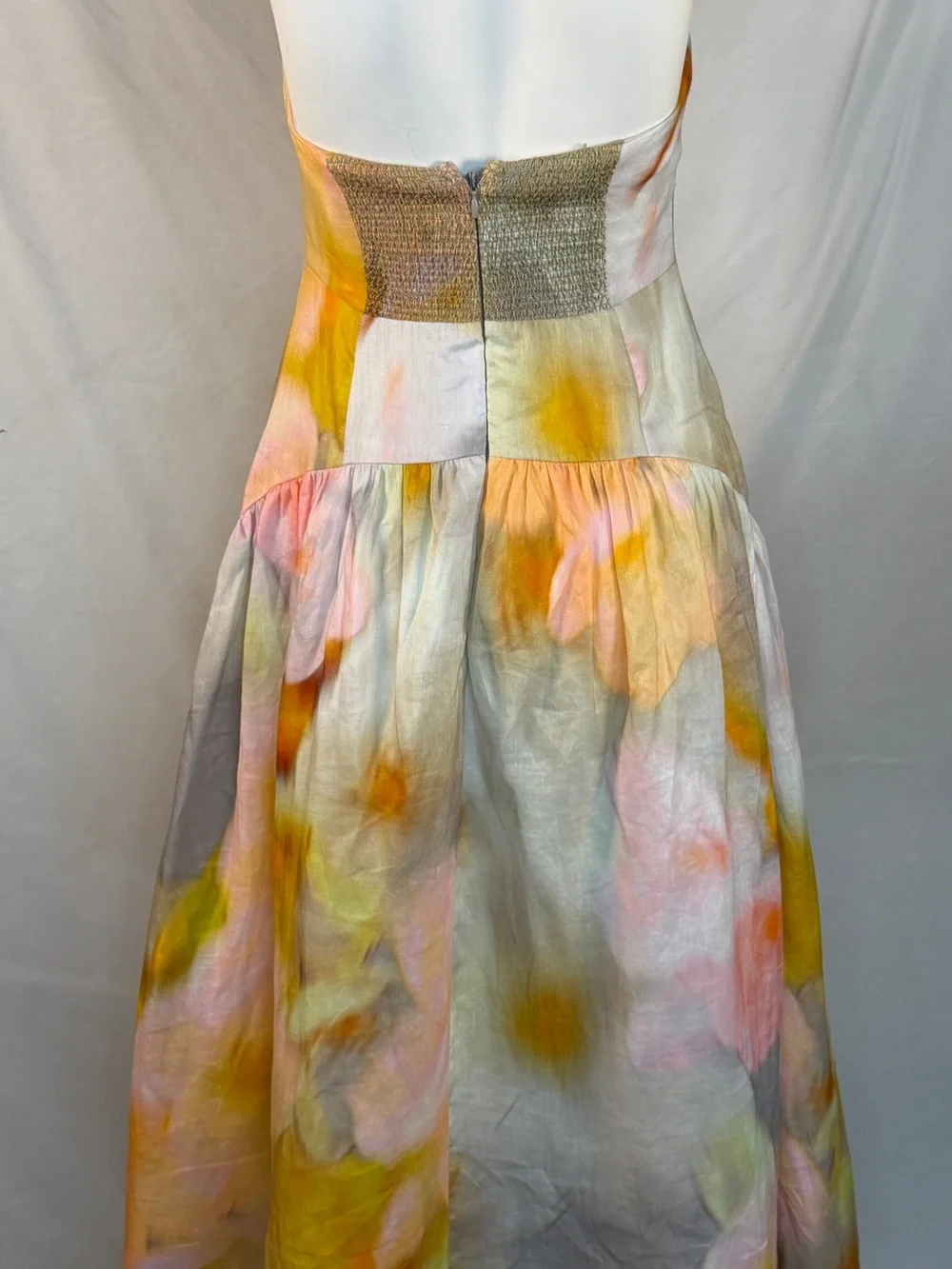 Tracy Reese Strapless Watercolor Floral Midi Dress in Pink, Yellow and Cream - Picture 6 of 11